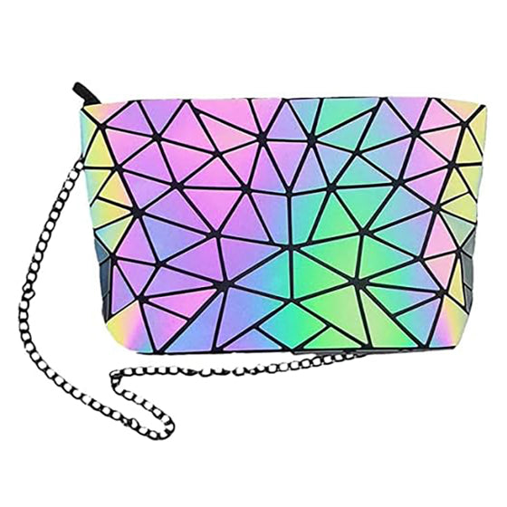 Fanny Packs for Women Men, Luminous Holographic Chest Bag Geometric Waist Pack for Travel, Festival, Running, Sports