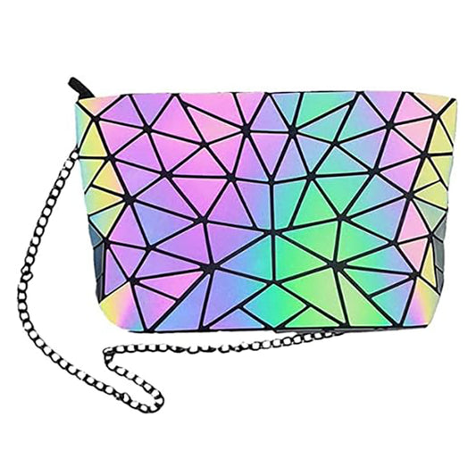 Fanny Packs for Women Men, Luminous Holographic Chest Bag Geometric Waist Pack for Travel, Festival, Running, Sports