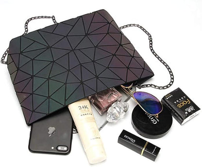 Fanny Packs for Women Men, Luminous Holographic Chest Bag Geometric Waist Pack for Travel, Festival, Running, Sports
