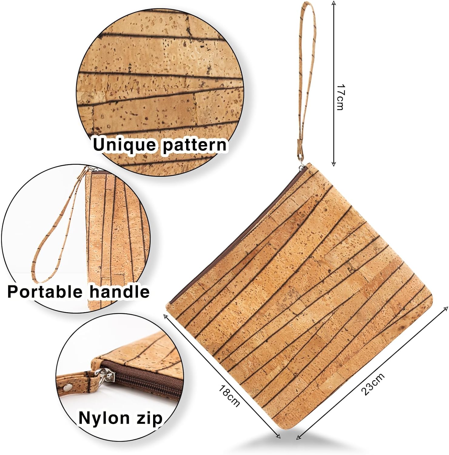 boshiho Clutch Purses for Women, Natural Cork Summer Wristlet Wallet Cell Phone Pouch Bag, 9 x 7 inch (Stripe Pattern)