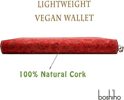 boshiho Cork Vegan Purse Wallet, Women’s Wallet Large Capacity Smart Phone Clutch Zip Long Purse with Card Holder Coin Pocket Vegan Gift