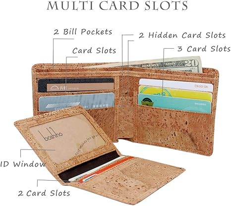 boshiho RFID Blocking Cork Wallet, Slim Bifold Vegan Credit Card Holder Purse Eco Friendly Gift for Men and Women