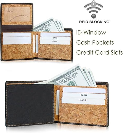 boshiho RFID Blocking Cork Wallet, Slim Bifold Vegan Credit Card Holder Purse Eco Friendly Gift for Men and Women