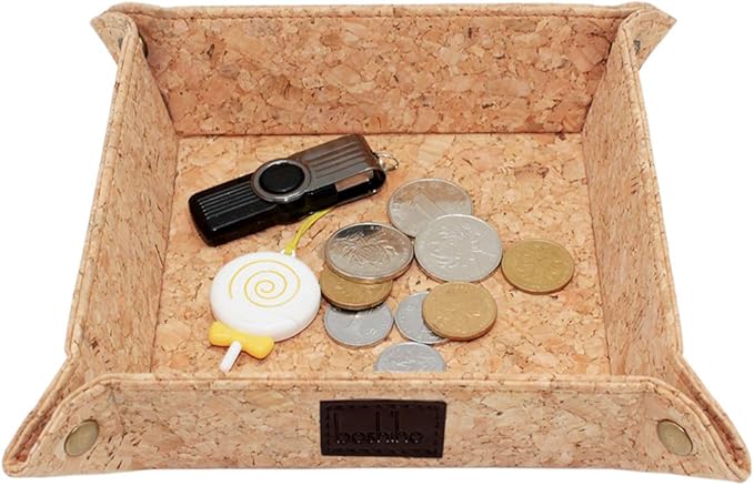 boshiho Valet Tray for Men, Natural Cork Jewelry Catchall Key Phone Coin Box Change Caddy Bedside Storage Box Eco-friendly Vegan Gift