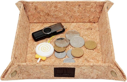boshiho Valet Tray for Men, Natural Cork Jewelry Catchall Key Phone Coin Box Change Caddy Bedside Storage Box Eco-friendly Vegan Gift