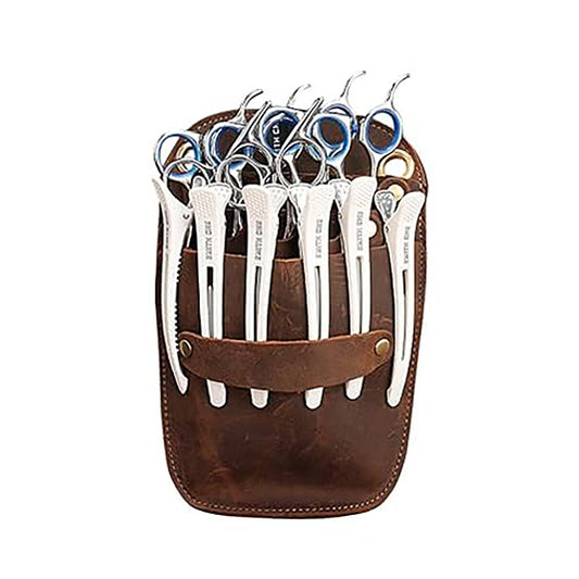 Scissors Pouch Cowhide Leather Salon Barber Hairdressing Scissors Holster Hair Stylist Tools Bag Comb Shear Holster Waist Shoulder Belt