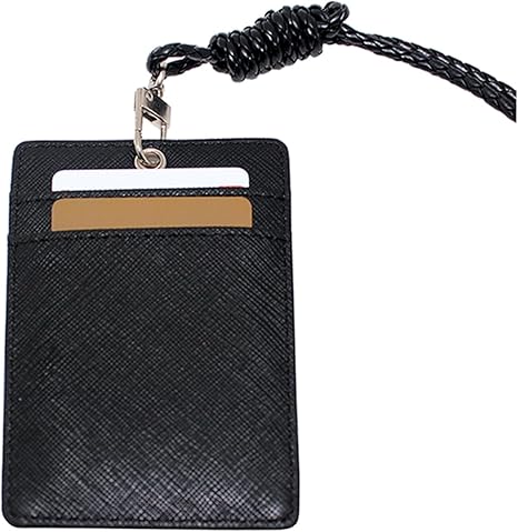 Boshiho Vertical Style Leather ID Card Badge Holder with Heavy Duty Lanyard