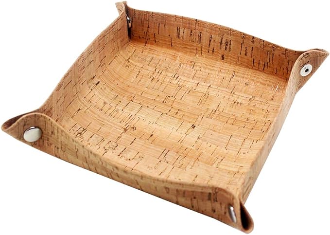 Boshiho Valet Tray for Men, Natural Cork Jewelry Catchall Key Phone Coin Box Change Caddy Bedside Storage Box