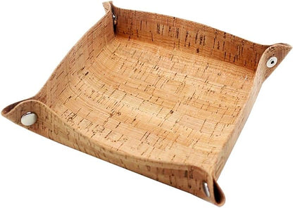 Boshiho Valet Tray for Men, Natural Cork Jewelry Catchall Key Phone Coin Box Change Caddy Bedside Storage Box