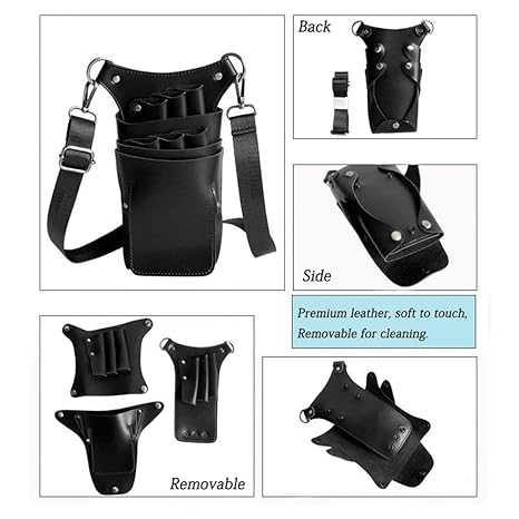 Scissor Holster Pouch,Boshiho PU Leather Salon Barber Hairdressing Scissors Holster Detachable Hair Stylist Tools Bag Comb Shear Holster with Waist Shoulder Belt