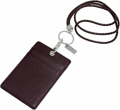 Boshiho Vertical Style PU Leather ID Card Badge Holder with Heavy Duty Lanyard