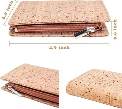 boshiho Eco Cork Friendly RFID Blocking Wallet Bi-fold Card Holder Vertical Wallet With Zippered Coin Purse & ID Window
