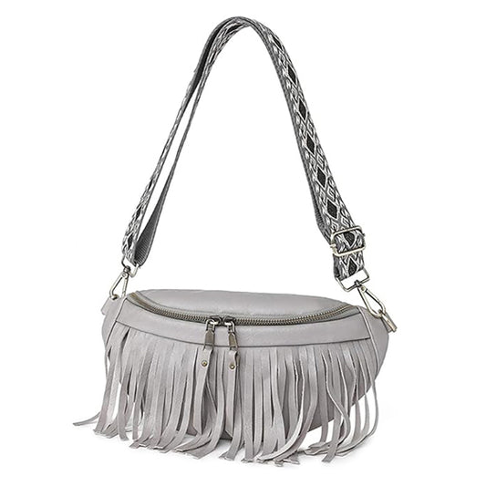 Fanny Packs for Women Fringe Purse Leather Chest Bag Waist Bag Casual Crossbody Bag with Zipper Pockets Travel Festival Sports Hiking Running