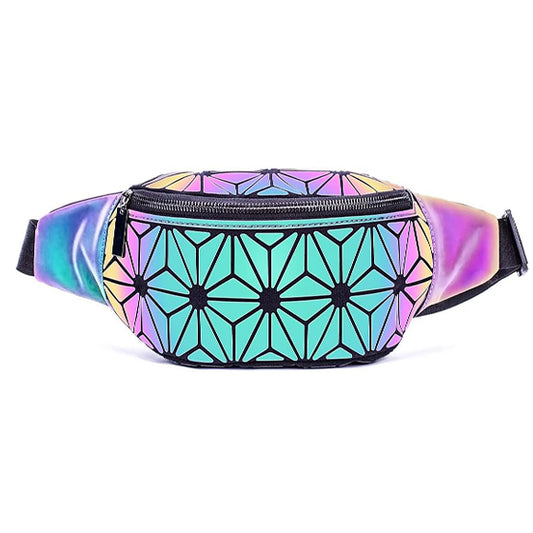 Fanny Packs for Women Men, Luminous Holographic Chest Bag Geometric Waist Pack for Travel, Festival, Running, Sports