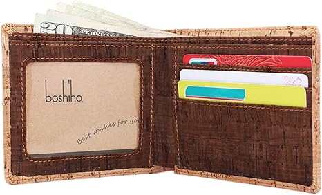 boshiho RFID Blocking Cork Wallet, Slim Bifold Vegan Credit Card Holder Coin Purse Eco Friendly Gift for Men and Women