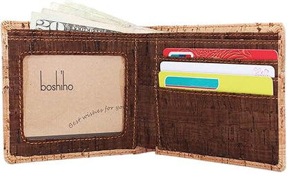 boshiho RFID Blocking Cork Wallet, Slim Bifold Vegan Credit Card Holder Coin Purse Eco Friendly Gift for Men and Women