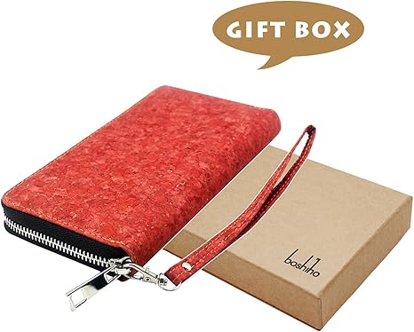 boshiho Cork Vegan Purse Wallet, Women’s Wallet Large Capacity Smart Phone Clutch Zip Long Purse with Card Holder Coin Pocket Vegan Gift