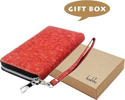 boshiho Cork Vegan Purse Wallet, Women’s Wallet Large Capacity Smart Phone Clutch Zip Long Purse with Card Holder Coin Pocket Vegan Gift