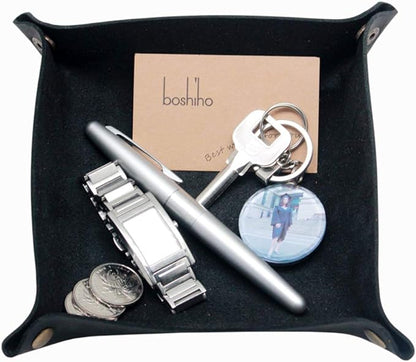 boshiho Valet Tray for Men, Leather Jewelry Catchall Key Phone Coin Box Change Caddy Bedside Storage Box