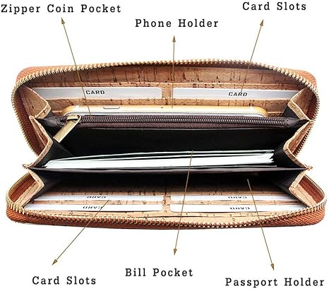 boshiho Cork Vegan Purse Wallet, Women’s Wallet Large Capacity Smart Phone Clutch Zip Long Purse with Card Holder Coin Pocket Vegan Gift