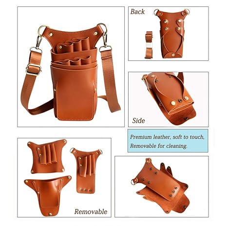 Scissor Holster Pouch,Boshiho PU Leather Salon Barber Hairdressing Scissors Holster Detachable Hair Stylist Tools Bag Comb Shear Holster with Waist Shoulder Belt