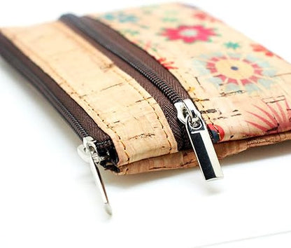 Eco-friendly Natural Cork Coin Purse, Boshiho Mini Coin Change Wallet Credit Card Holder Zipper Pouch Vegan Wallet with Key Ring Keychain