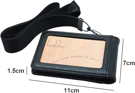 Boshiho Leather ID Card Badge Holder with Wide Lanyard for Men and Women, Vertical Style