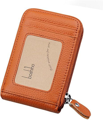boshiho RFID Blocking Card Holder Genuine Leather Credit Card Case Organizer Compact Wallet Zip Around Accordion Style