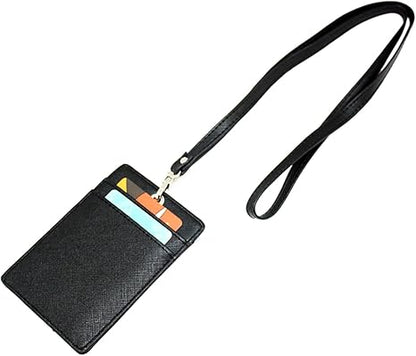 Boshiho Vertical Style Leather ID Card Badge Holder with Heavy Duty Lanyard