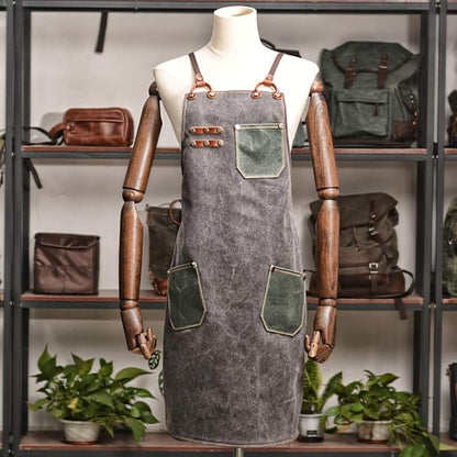 boshiho Waxed Canvas Shop Apron,Heavy Duty Work Apron for Men Women with 3 Pockets & Extra Long Straps,Adjustable M to XXL Tool Aprons for Men & Women