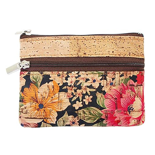 Eco-friendly Natural Cork Coin Purse, Boshiho Mini Coin Change Wallet Credit Card Holder Zipper Pouch Vegan Wallet with Key Ring Keychain