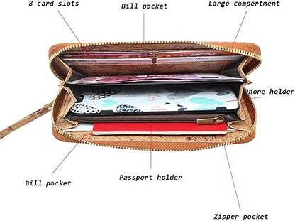 boshiho Cork Vegan Purse Wallet, Women’s Wallet Large Capacity Smart Phone Clutch Zip Long Purse with Card Holder Coin Pocket Vegan Gift