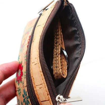 Eco-friendly Natural Cork Coin Purse, Boshiho Mini Coin Change Wallet Credit Card Holder Zipper Pouch Vegan Wallet with Key Ring Keychain