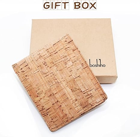 boshiho RFID Blocking Cork Wallet, Slim Bifold Vegan Credit Card Holder Coin Purse Eco Friendly Gift for Men and Women