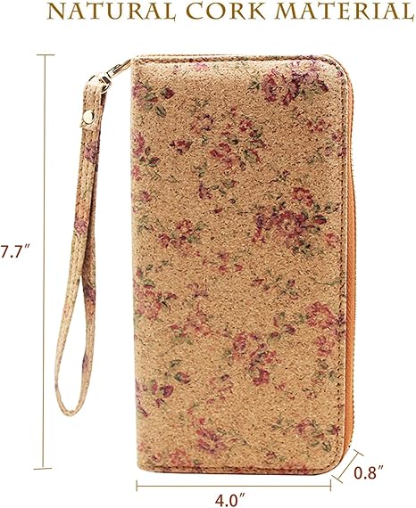 boshiho Cork Vegan Purse Wallet, Women’s Wallet Large Capacity Smart Phone Clutch Zip Long Purse with Card Holder Coin Pocket Vegan Gift