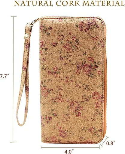 boshiho Cork Vegan Purse Wallet, Women’s Wallet Large Capacity Smart Phone Clutch Zip Long Purse with Card Holder Coin Pocket Vegan Gift