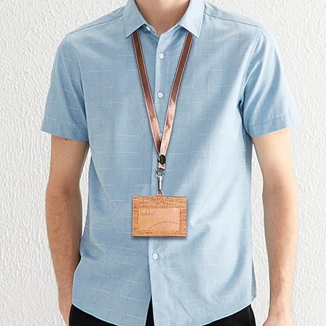 Badge Holder, Boshiho Eco-Friendly Cork ID Name Credit Card Case with Neck Lanyard Strap, Horizontal Style