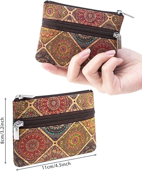 Eco-friendly Cork Coin Purse, Mini Pouch Card Change Vegan Wallet w Key Ring