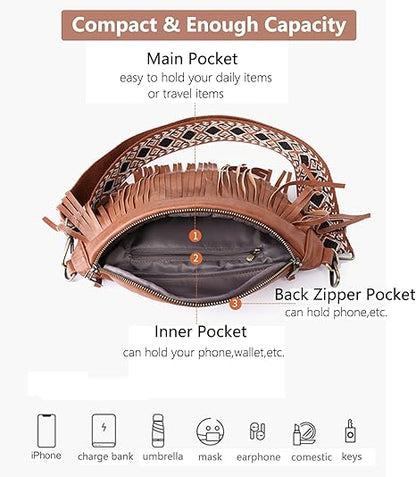 Fanny Packs for Women Fringe Purse Leather Chest Bag Waist Bag Casual Crossbody Bag with Zipper Pockets Travel Festival Sports Hiking Running