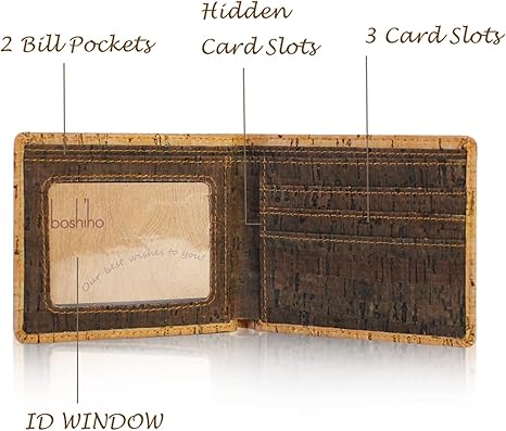 boshiho RFID Blocking Cork Wallet, Slim Bifold Vegan Credit Card Holder Coin Purse Eco Friendly Gift for Men and Women