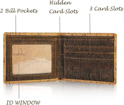 boshiho RFID Blocking Cork Wallet, Slim Bifold Vegan Credit Card Holder Coin Purse Eco Friendly Gift for Men and Women