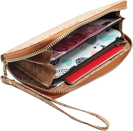 boshiho Cork Vegan Purse Wallet, Women’s Wallet Large Capacity Smart Phone Clutch Zip Long Purse with Card Holder Coin Pocket Vegan Gift