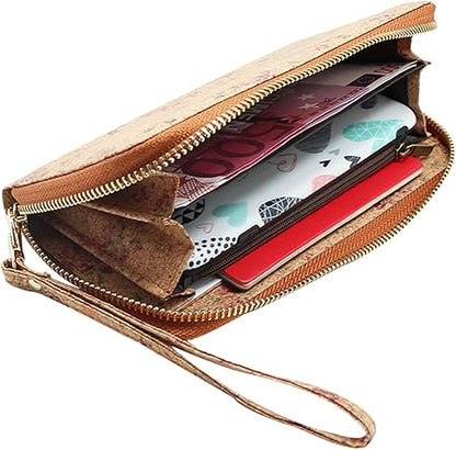 boshiho Cork Vegan Purse Wallet, Women’s Wallet Large Capacity Smart Phone Clutch Zip Long Purse with Card Holder Coin Pocket Vegan Gift