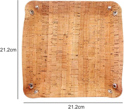 Boshiho Valet Tray for Men, Natural Cork Jewelry Catchall Key Phone Coin Box Change Caddy Bedside Storage Box