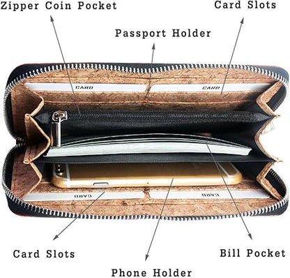 boshiho Cork Vegan Purse Wallet, Women’s Wallet Large Capacity Smart Phone Clutch Zip Long Purse with Card Holder Coin Pocket Vegan Gift