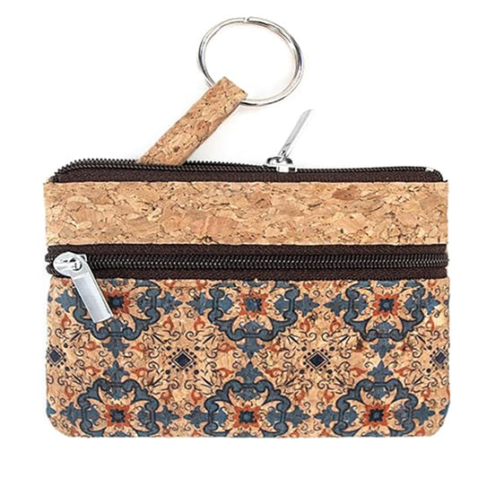 Eco-friendly Cork Coin Purse, Mini Pouch Card Change Vegan Wallet w Key Ring