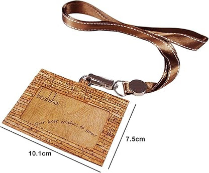 Badge Holder, Boshiho Eco-Friendly Cork ID Name Credit Card Case with Neck Lanyard Strap, Horizontal Style