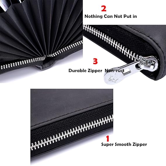 boshiho RFID Blocking 24 Slot Credit Card Holder Wallet Real Leather Multi Card Organizer Wallet with Zipper