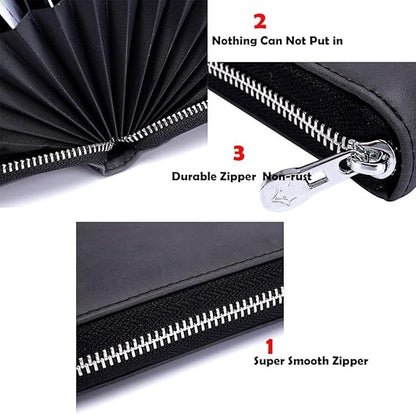 boshiho RFID Blocking 24 Slot Credit Card Holder Wallet Real Leather Multi Card Organizer Wallet with Zipper