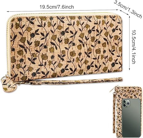 boshiho Cork Vegan Purse Wallet, Women’s Wallet Large Capacity Smart Phone Clutch Zip Long Purse with Card Holder Coin Pocket Vegan Gift